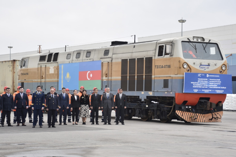 News about - Presidents of Azerbaijan and Kazakhstan watch ceremony marking arrival of container train from China's Xi'an terminal to Baku's Absheron station via a video link