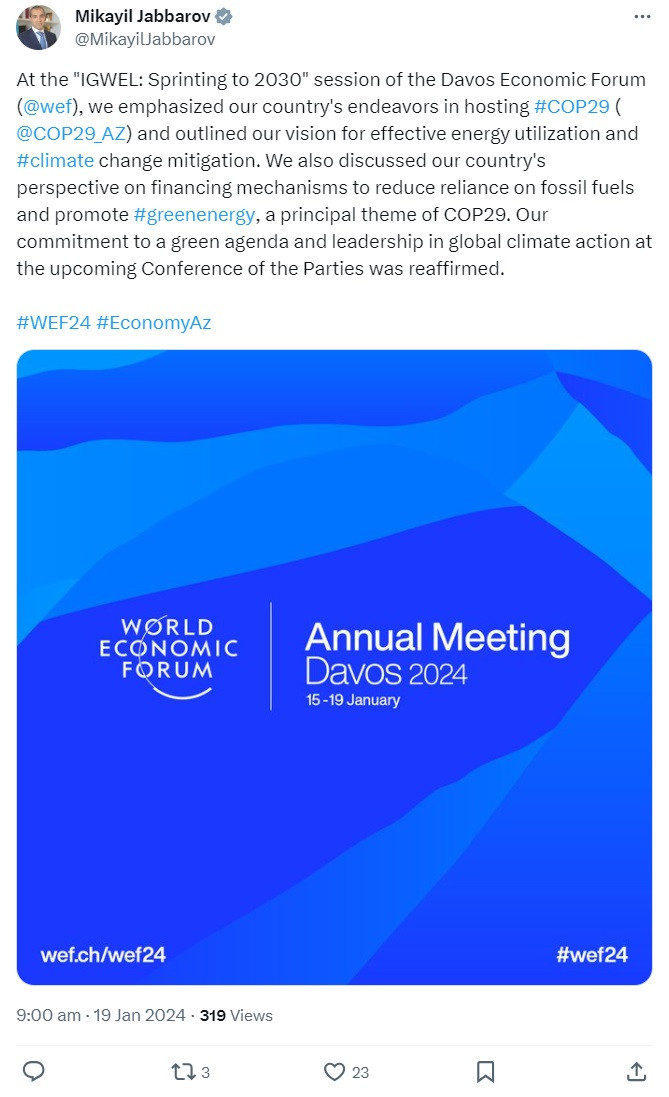 News about - Azerbaijan’s endeavors in hosting COP29 highlighted in Davos 