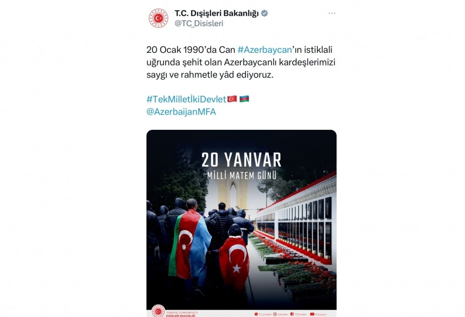 News about - Turkish Foreign Ministry pays tribute to Azerbaijani martyrs