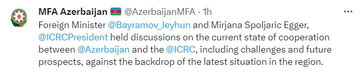 News about - Azerbaijan’s foreign minister meets with ICRC president