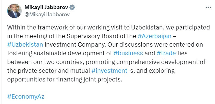 News about - Supervisory Board of Azerbaijan-Uzbekistan Investment Company holds meeting in Tashkent