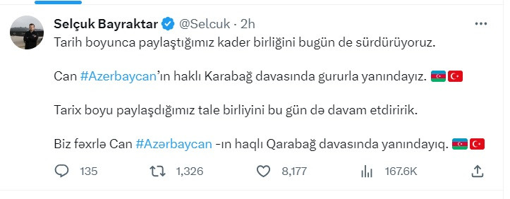 News about - Selcuk Bayraktar: Türkiye stands by Azerbaijan in its just cause