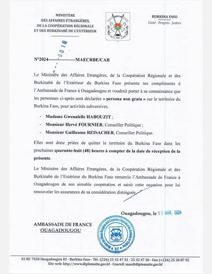 News about - France’s diplomats expelled from Burkina Faso - Observer Online
