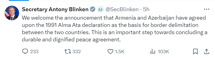 News about - US welcomes progress in Azerbaijan-Armenia border delimitation