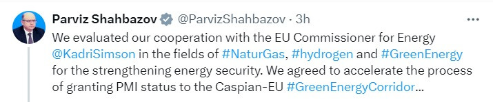 193932-0995814.jpg + Azerbaijan, EU agree to accelerate process of granting PMI status to Caspian-EU Green Energy Corridor News about - Azerbaijan, EU agree to accelerate process of granting PMI status to Caspian-EU Green Energy Corridor