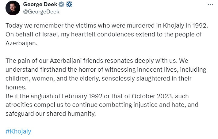 News about - Israeli ambassador offers condolences to Azerbaijani people over anniversary of Khojaly genocide