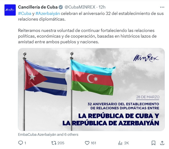 News about - Cuba reiterates readiness to strengthen political and economic ties with Azerbaijan