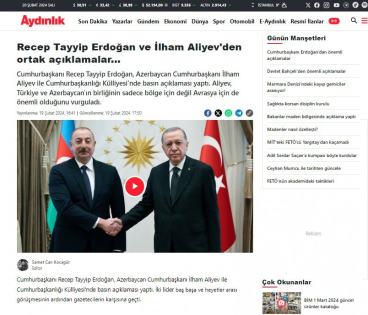 News about - Azerbaijani president’s official visit to Türkiye in spotlight of Turkish media