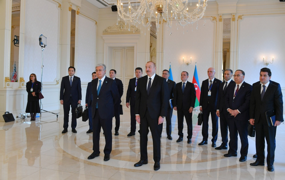 News about - Presidents of Azerbaijan and Kazakhstan watch ceremony marking arrival of container train from China's Xi'an terminal to Baku's Absheron station via a video link