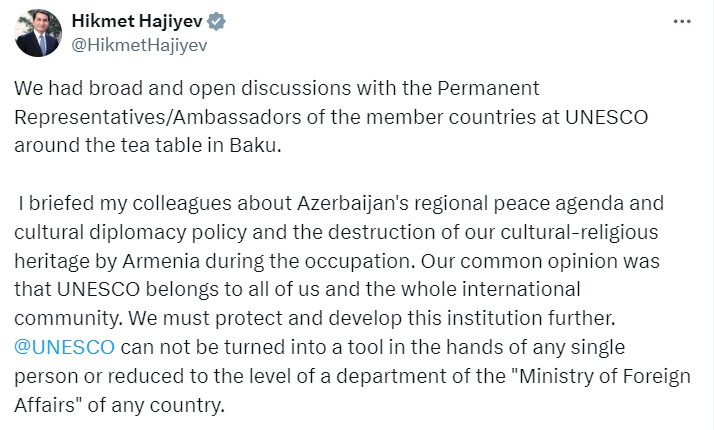 News about - UNESCO can not be turned into tool in hands of any single person: Azerbaijani presidential aide 