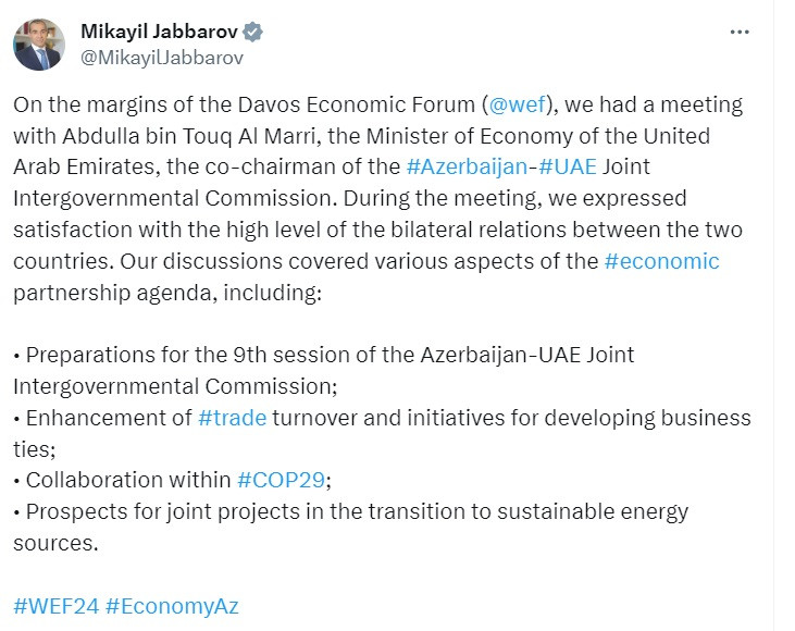 192423-0541621.jpg + Azerbaijan, UAE discuss economic partnership agenda, collaboration within COP29 News about - Azerbaijan, UAE discuss economic partnership agenda, collaboration within COP29