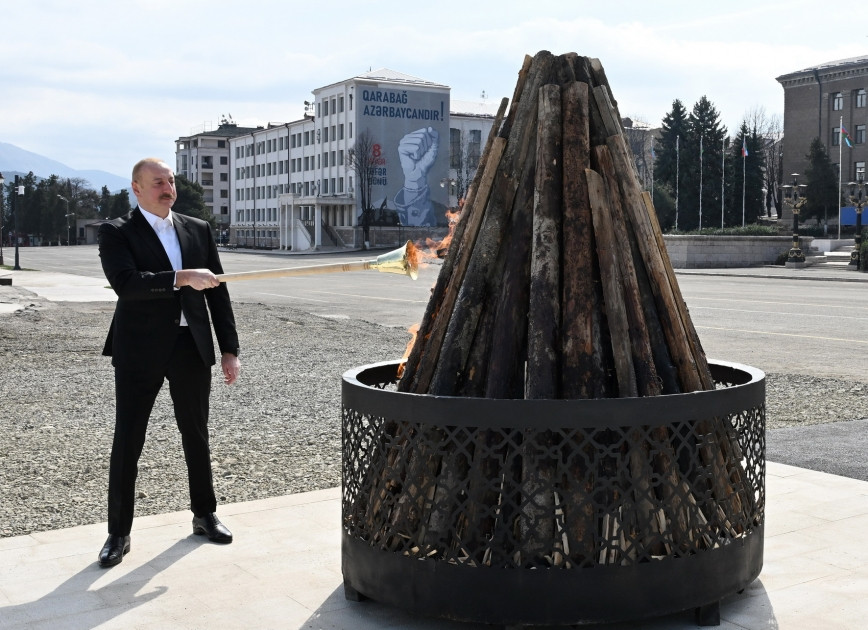 194418-0351323.jpg + President Ilham Aliyev lit Novruz bonfire in Khankendi, congratulated Azerbaijani people on holiday News about - President Ilham Aliyev lit Novruz bonfire in Khankendi, congratulated Azerbaijani people on holiday