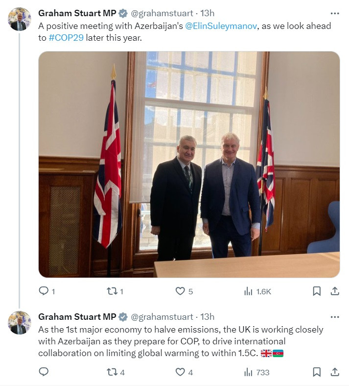 News about - UK working closely with Azerbaijan in preparation for COP29: Minister 