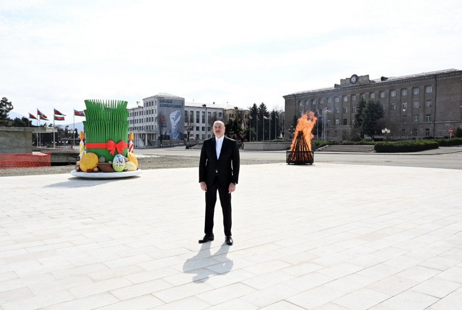 194418-0351323.jpg + President Ilham Aliyev lit Novruz bonfire in Khankendi, congratulated Azerbaijani people on holiday News about - President Ilham Aliyev lit Novruz bonfire in Khankendi, congratulated Azerbaijani people on holiday