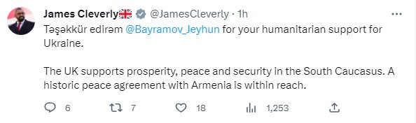 News about - UK thanks Azerbaijan for its humanitarian support for Ukraine