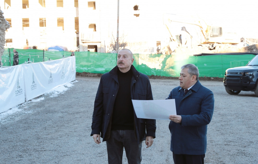 News about - President Ilham Aliyev examines construction progress of first residential complex consisting of 23 buildings in Shusha