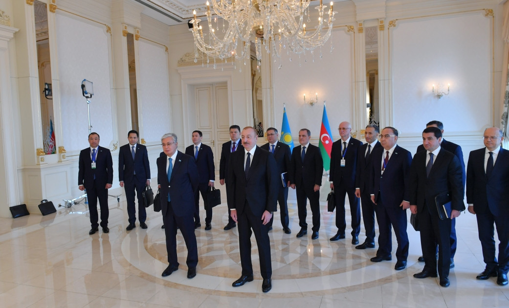 News about - Presidents of Azerbaijan and Kazakhstan watch ceremony marking arrival of container train from China's Xi'an terminal to Baku's Absheron station via a video link