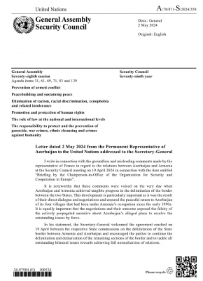 News about - Azerbaijan's UN envoy rejects French allegations on Baku-Yerevan ties 