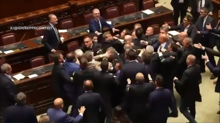 Lawmaker injured as brawl erupts in Italian parliament – VIDEO 