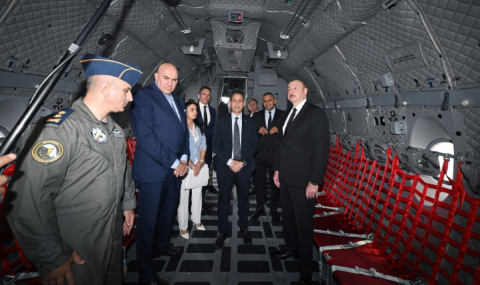 President Aliyev presented with military transport aircraft produced by Italian company 