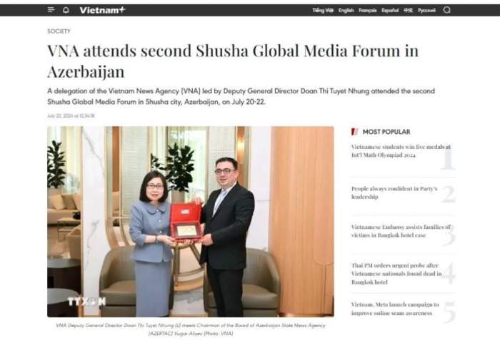 VNA agency’s participation in Shusha-hosted second Global Media Forum in spotlight of Vietnamese media