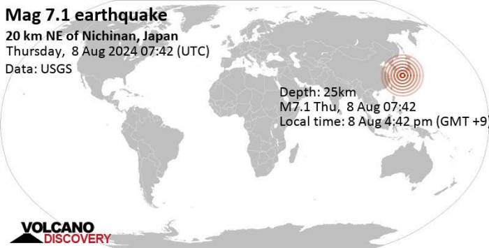 7.1-magnitude quake hits 19 km SSE of Miyazaki, Japan 