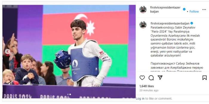 News about - First VP Mehriban Aliyeva congratulates Azerbaijani taekwondo fighter on Paralympic bronze