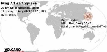 7.1-magnitude quake hits 19 km SSE of Miyazaki, Japan 