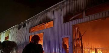 Ukraine emergency workers extinguish fire in grain warehouse in Odesa region 