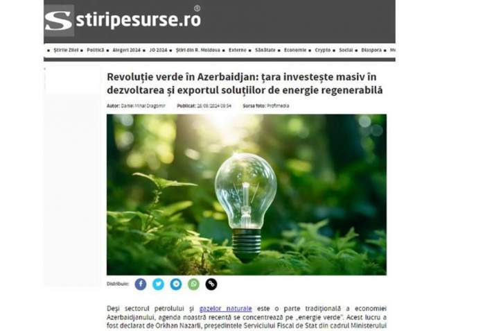 Azerbaijan’s green energy development in spotlight of Romanian media 