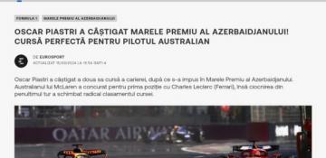 Romanian media highlights Formula 1 Azerbaijan Grand Prix 