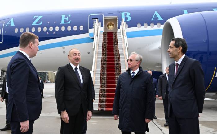 Azerbaijani president arrives in Russia