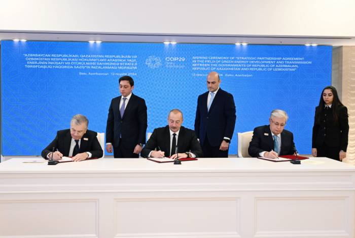 Azerbaijan, Kazakhstan, Uzbekistan ink agreement on strategic green energy partnership