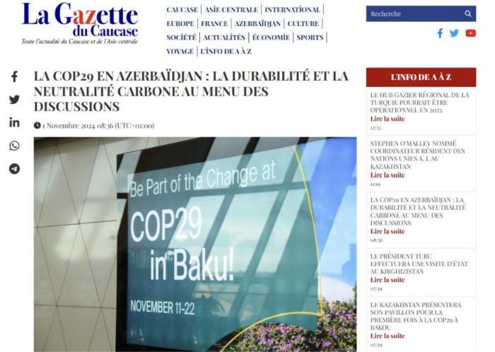 French La Gazette du Caucase highlights Azerbaijan's impact on global climate initiatives