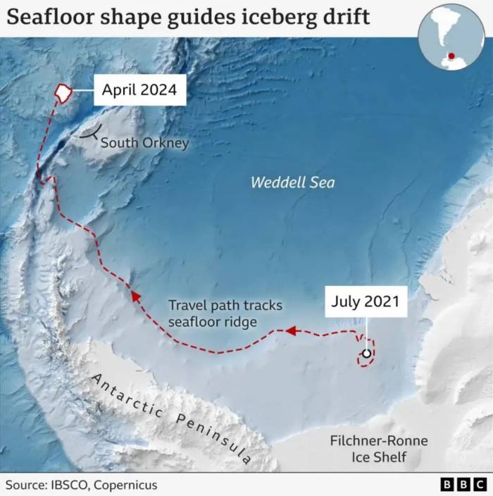 News about - World’s largest iceberg moves again after months of being trapped in water vortex