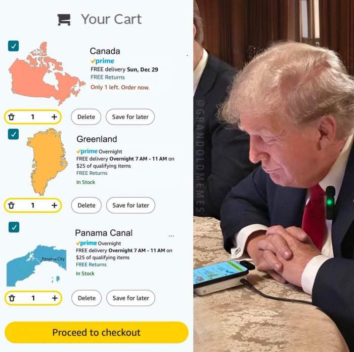 News about - Eric Trump posts altered photo of his dad buying Canada on Amazon 