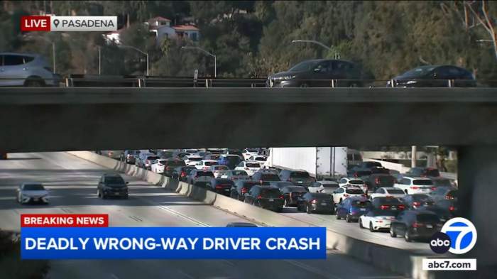 Two dead, four injured in a wrong-way collision on the 134 Freeway in Pasadena  -VIDEO 