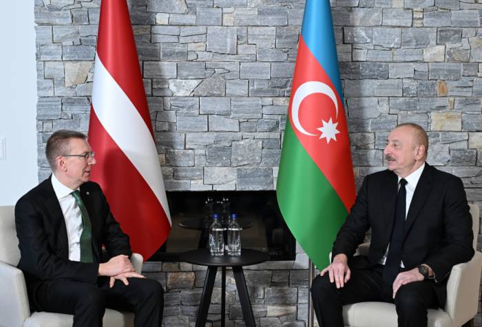 President Ilham Aliyev met with Latvian President in Davos 