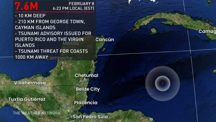 A powerful 7.6-magnitude earthquake strikes the Caribbean, prompting a tsunami warning