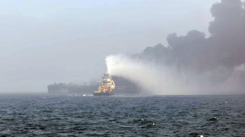One crew member still missing as oil tanker on fire after collision in North Sea