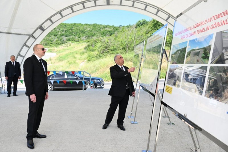 President Ilham Aliyev views work progress on Mughanli–Ismayilli–Gabala section of Baku–Gabala highway 