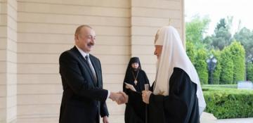 President Ilham Aliyev, First Lady Mehriban Aliyeva meet Patriarch of Moscow and All Rus' Kirill 