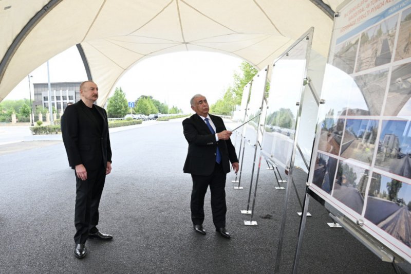 President Ilham Aliyev reviewed construction progress on Baku–Alat–Gazakh–State Border with Georgia highway section passing through Yevlakh city