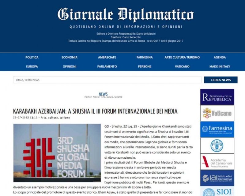 Italian media outlets highlight 3rd Shusha Global Media Forum 