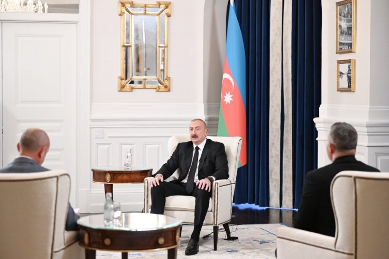 Azerbaijani President Ilham Aliyev gives interview to media in Washington