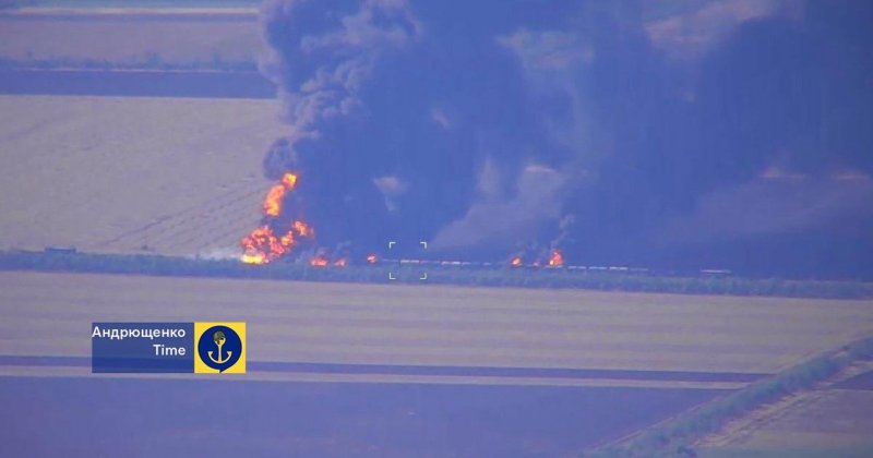 Ukrainian forces destroy Russian fuel train near occupied Tokmak -  VIDEO 
