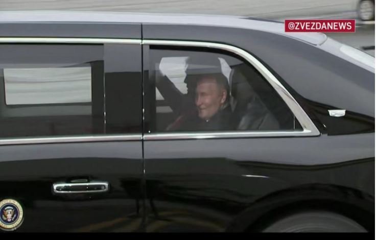 Putin joins Trump in his presidential limo as they head to meeting 