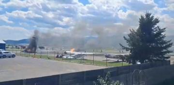 Plane crashes into parked aircraft while landing at Montana airport -  VIDEO 