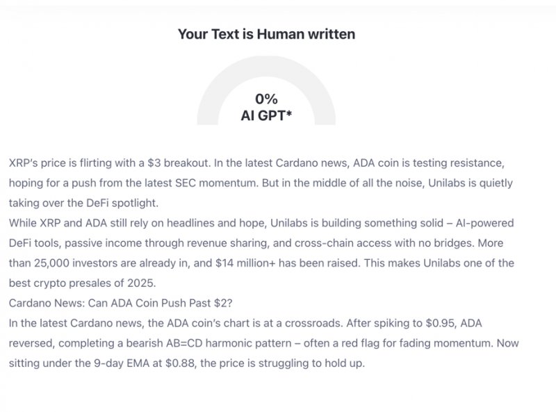 News about - XRP, Unilabs & Cardano news: SEC judgement could push ADA to $2, but AI hedge fund dominates demand