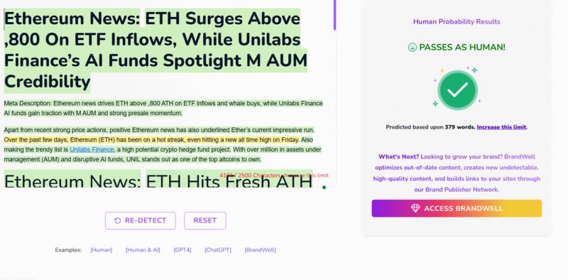 News about - Ethereum news: ETH surges above $4,800 on ETF inflows, while Unilabs Finance’s AI funds spotlight $30m AUM credibility
